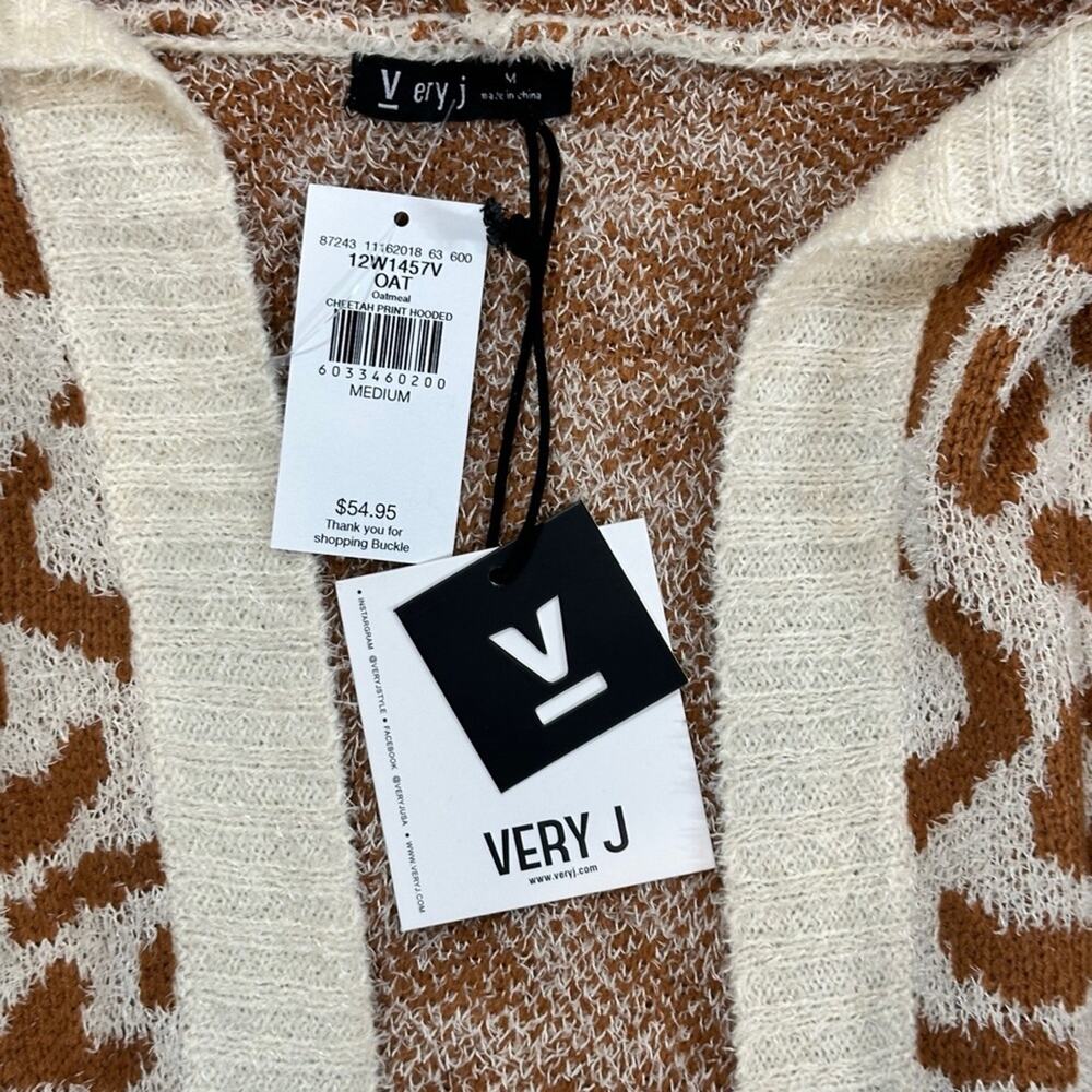 Very J Cheetah Hooded Cardigan Sweater SZ M - Picture 10 of 10